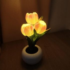 LED Simulated Tulip Night Light String For Vases, Three-headed Tulip Decorative Pot Plant Atmosphere Lamp, Suitable For Birthday Gifts , Creates (Option: Orange)