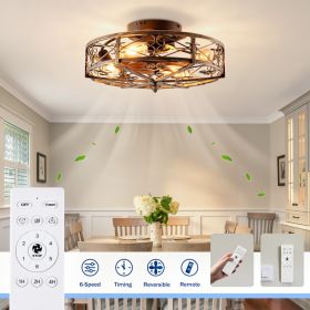 20in  Mounting Type Caged Ceiling Fan With Lights And Remote Control ,Reversible Motor, DC Remote Control,6 Speed Ceiling Fan,Timing Fan Lamp--NO (Option: Antique Bronze)
