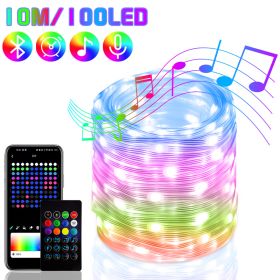 2023 RGB IC Christmas Fairy Light APP Control Bluetooth LED String Light Smart Music Rhythm Waterproof Xmas Light New Year Party (Emitting Color: 10M 100LED, Ships From: CN)