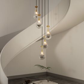 5 Light Cluster Pendant Light, Brass High Ceiling Chandeliers Adjustable, Living Room Pendant Light, Foyer Chandeliers, Stairwell Pendant Lights (Color: Gold, Material: Iron)