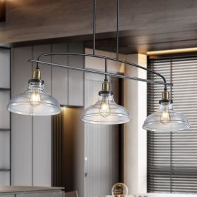 45" Industrial 3-Light Pendant Chandelier with Clear Glass Shades, Black Metal Frame, Adjustable Height, Modern Farmhouse Lighting for Kitchen Is (Color: as Pic)