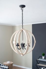 6 - Light Wood Chandelier, Hanging Light Fixture with Adjustable Chain for Kitchen Dining Room Foyer Entryway, Bulb Not Included (Color: as Pic)