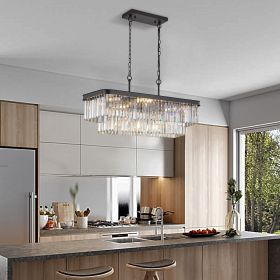 Chandeliers,Rectangular Crystal Chandelier Adjustable,E12 Modern Industrial Crystal Lights (Color: Black, Material: Iron)
