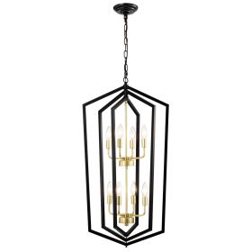 8-Light Lantern Tired Farmhouse Ceiling Hanging Light Black Chandelier Metal Modern Pendant Light Fixtures for Kitchen Island Dining Room Living (Color: as Pic)